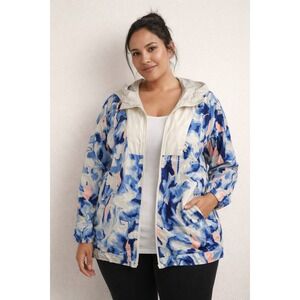 LIVI Active Windbreaker Jacket 14/16 Hooded Blue Abstract Lightweight Zip